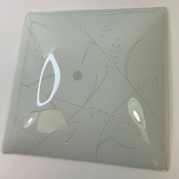 Vintage Frosted Glass Square Light Fixture Cover Etched Abstract Wheat Design - Picture 3 of 13